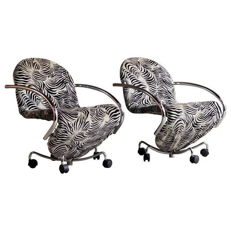 Pair Of Verner Panton For Fritz Hansen System 1 2 3 Zebra Print Chairs photo for sale