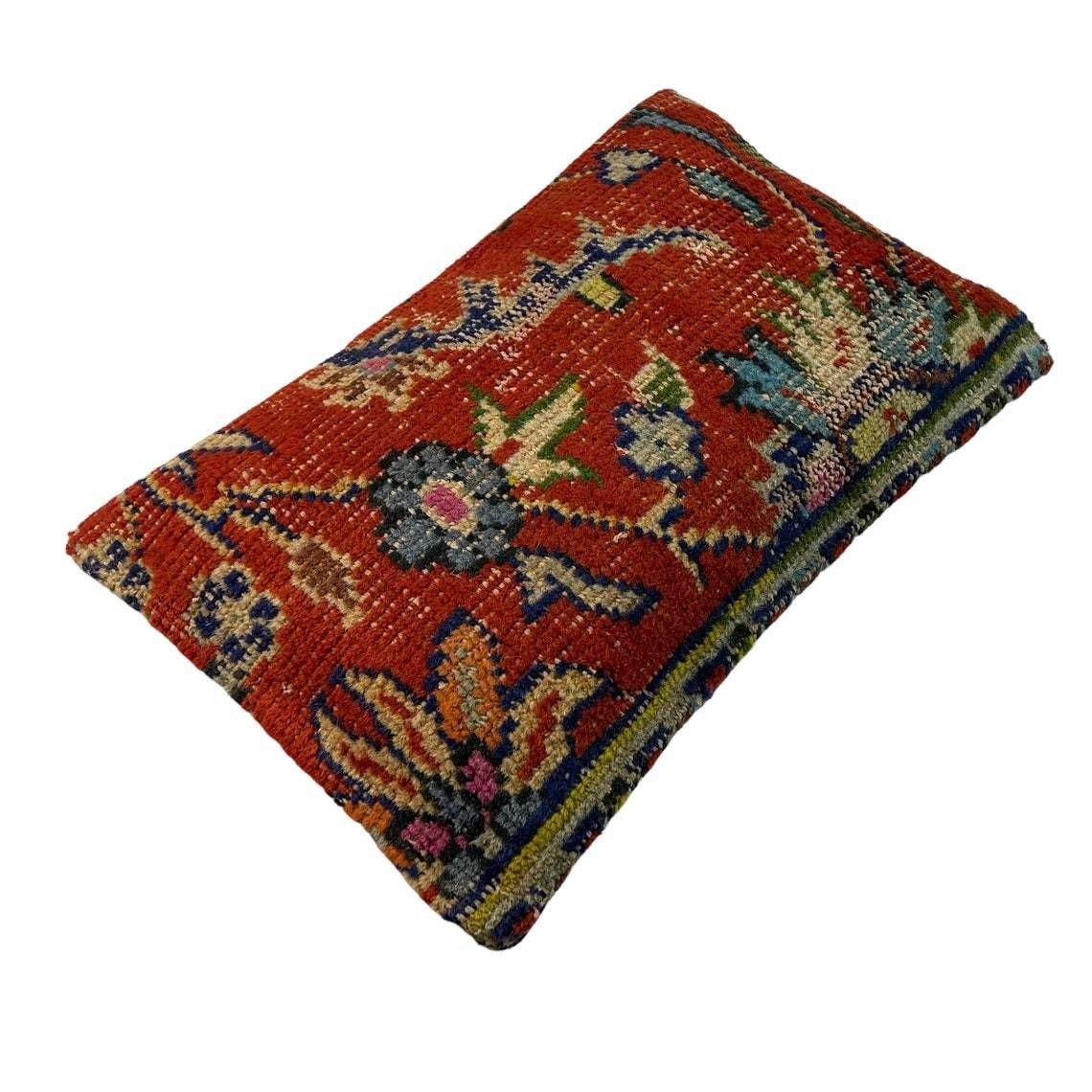 12'' X 20'' Vintage Hand Made Rug Cushion Cover, 30 X 50 Cm Decorative Rug Pillow Cover, Large Vintage Turkish Rug Cushion Cover photo for sale
