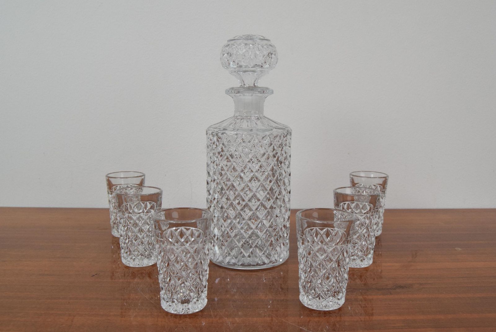 Mid Century Set Of Six Glass And Carafe, Bohemia Crystal, 1950´S photo furniture