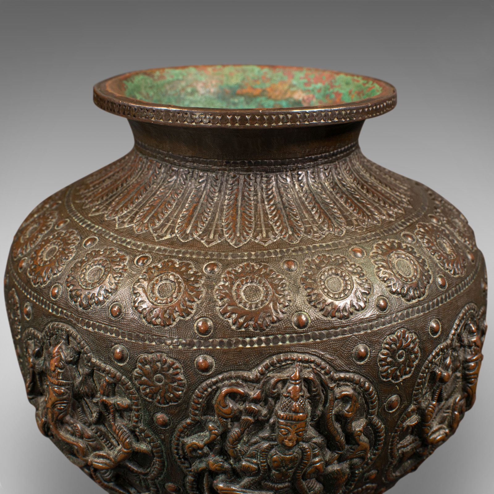 photo furniture Antique Celebration Pot, Indian, Bronze, Diwali Vase, Ganesh, Lakshmi