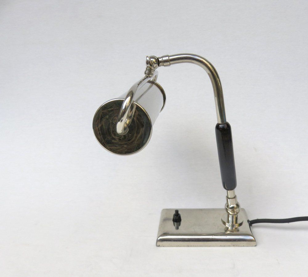 Art Deco Nickel Plated And Black Wood Piano Table Lamp photo Lighting