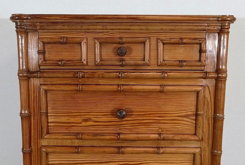 Bamboo Spirit Semainier In Solid Pitch Pine, Art Nouveau, 1900 photo buy