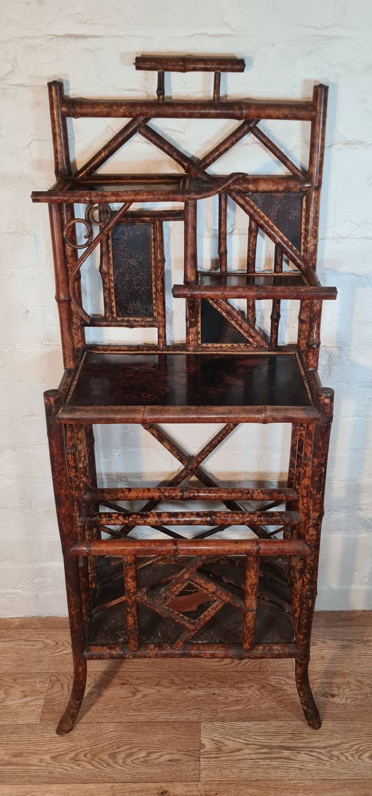 Antique Aesthetic / Arts And Crafts Tiger Bamboo Canterbury / Magazine / Periodical Rack / Book Shelf photo vinterior