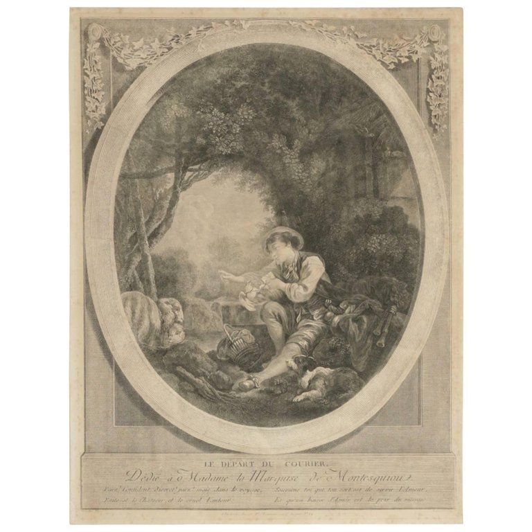 Steel Engraving From The 19th Century “Le Depart Du Courier”