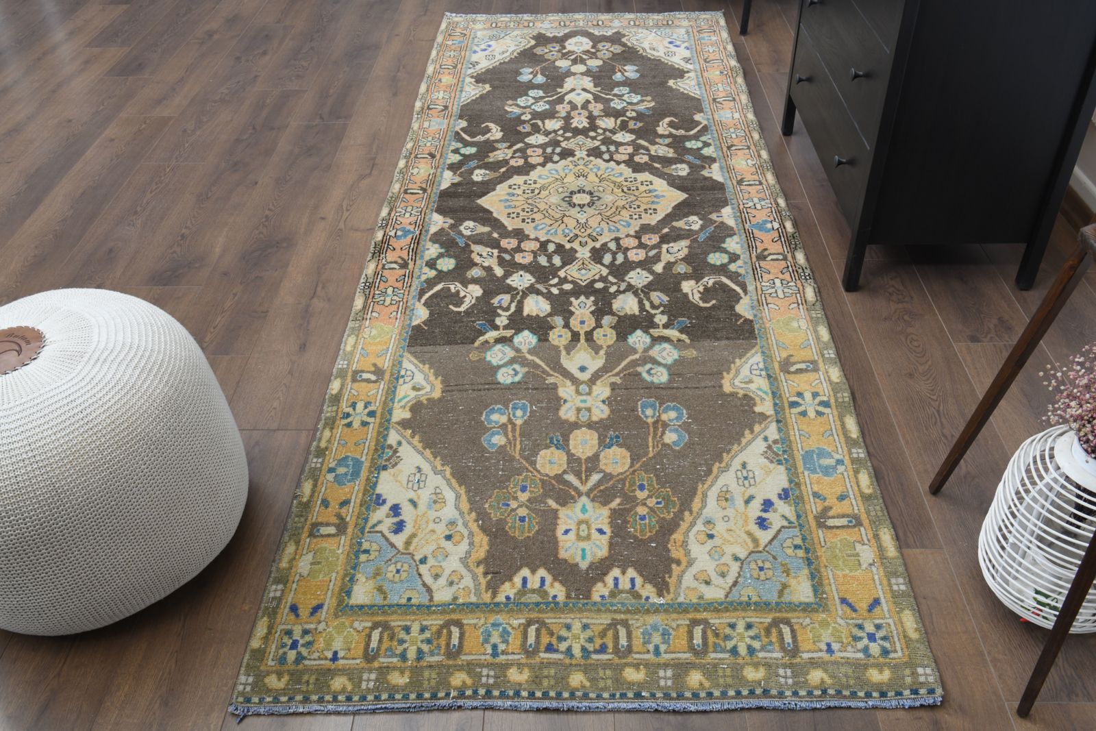 4x10 Ft   Vintage Turkish Runner, Oushak Carpet, Handmade Wool Rug, Floral Hallway Rugs, Farmhouse Decor, One Of A Kind, Made In Anatolia