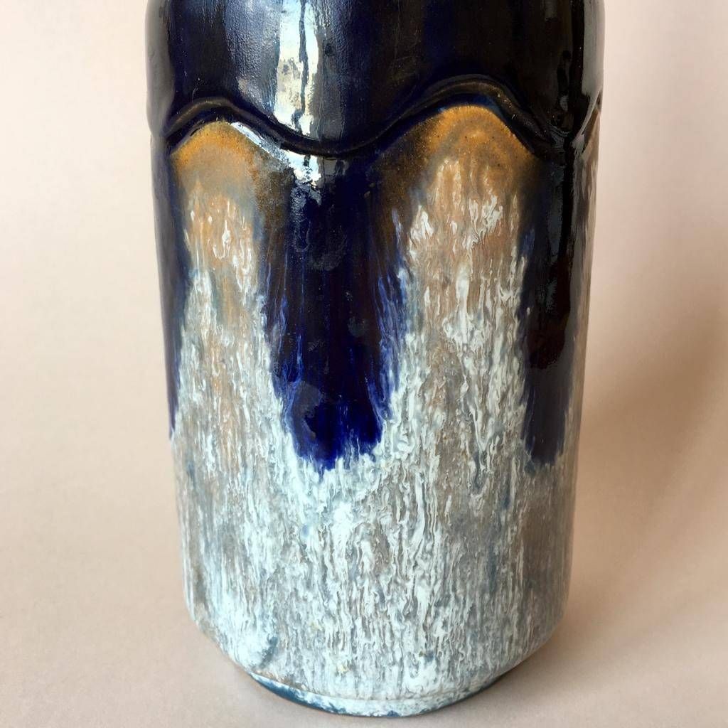 Mid Century Stoneware Bud Vase/Ove Rasmussen/Sweden/Blue Beige White photo buy