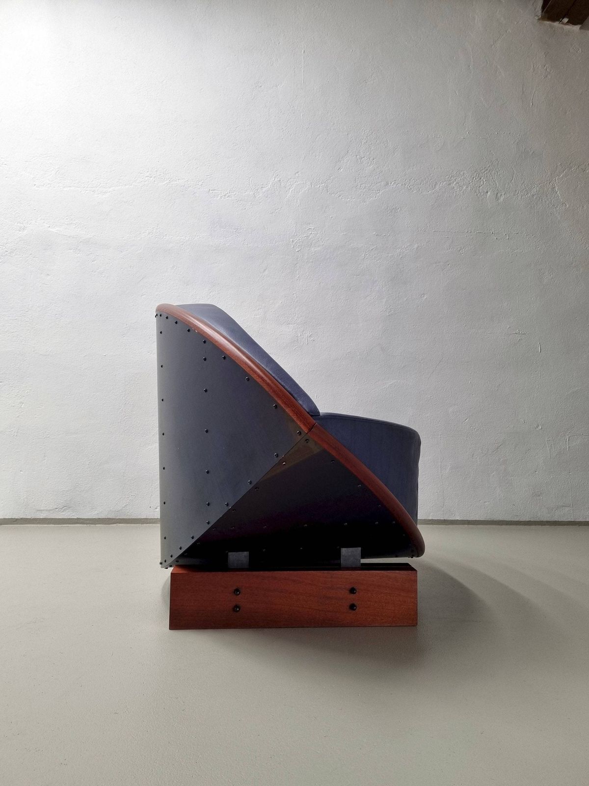 Källemo Blue Leather Sofa/"Keflavik" By Sigurdur Gustafsson/Mahogany Steel Leather/2000s/Vintage photo Furniture