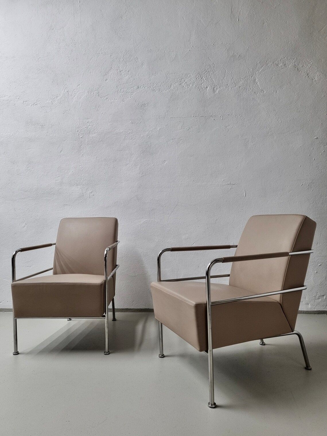2 Leather Chrome Lounge Chairs | Cinema | Gunilla Allard | Lammhults | Sweden | 1990s photo furniture