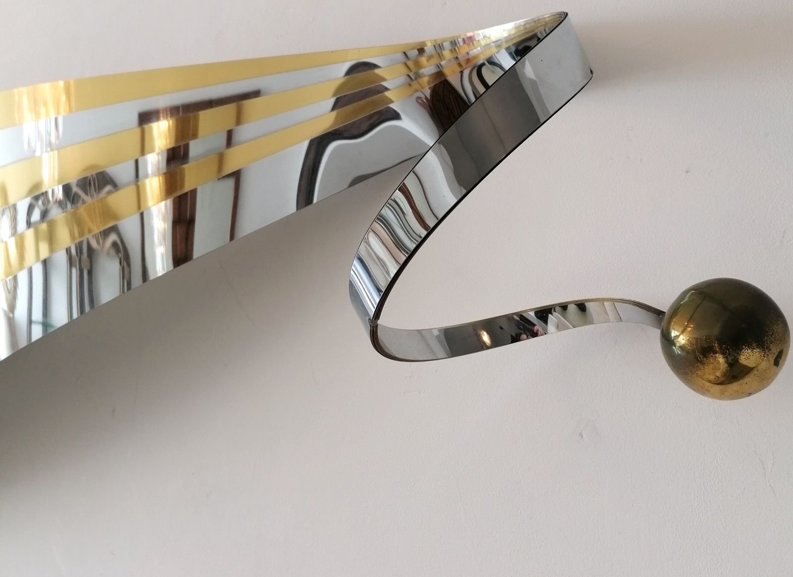 Rare 1989 Postmodern Gold & Chrome Ribbon Wall Sculpture By Curtis Jere, USA
