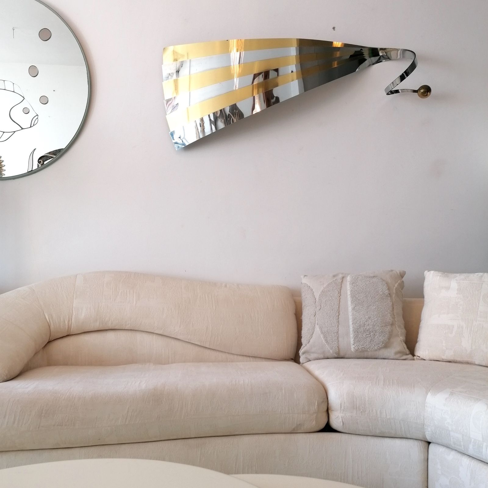 Rare 1989 Postmodern Gold & Chrome Ribbon Wall Sculpture By Curtis Jere, USA photo Art