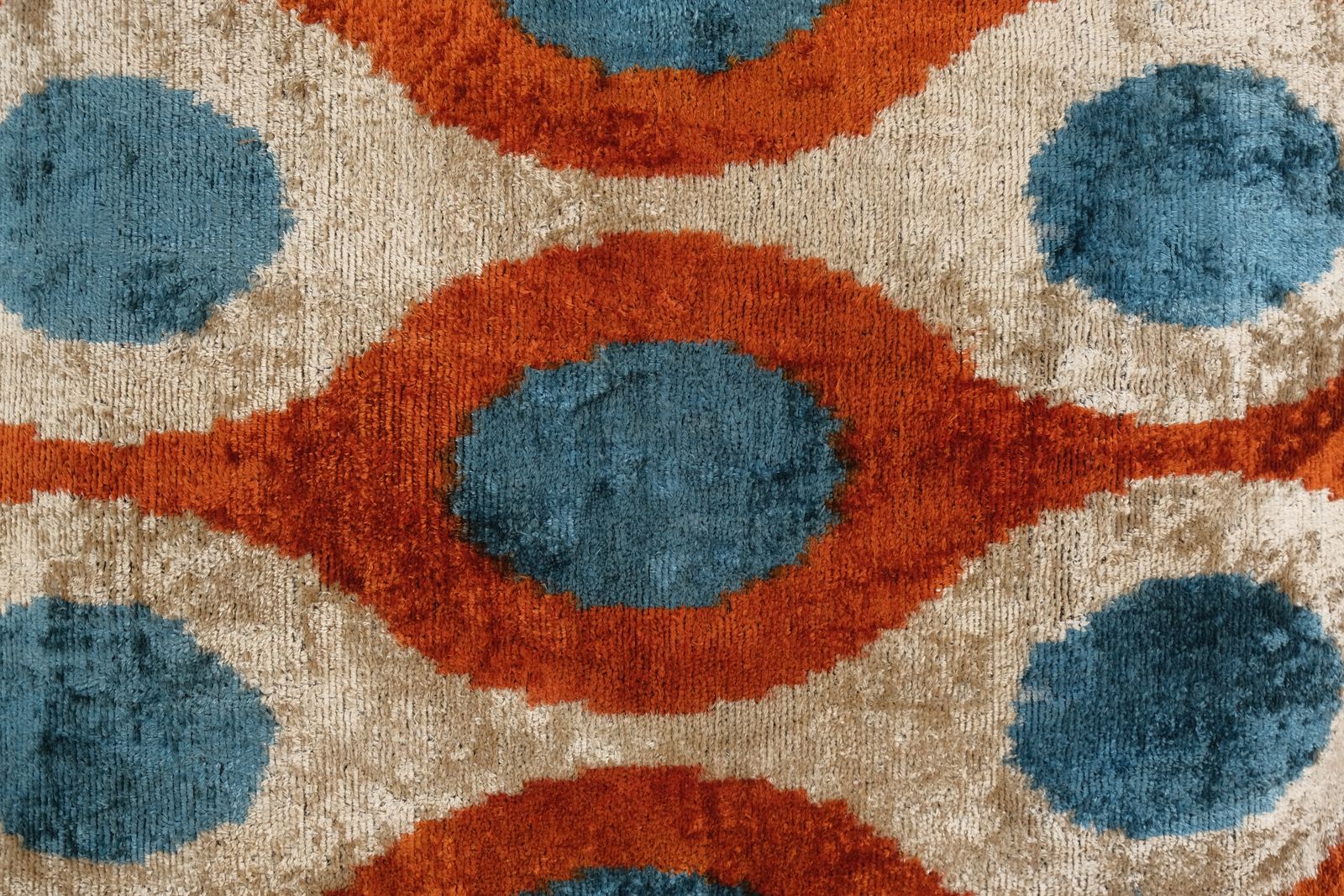 Handmade Palm Tree And Animal Motifs Ikat Velvet Fabric, Velvet Tie Dye Silk Ikat Fabric, Handcrafted Uzbek Textile photo furniture