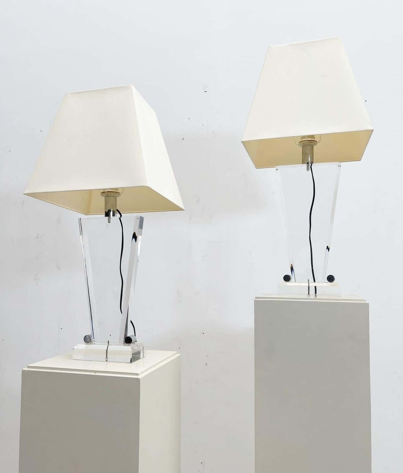 Pair Of Mid Century Plexiglass Table Lamp With Lampshade   Italy 1970s photo Lighting