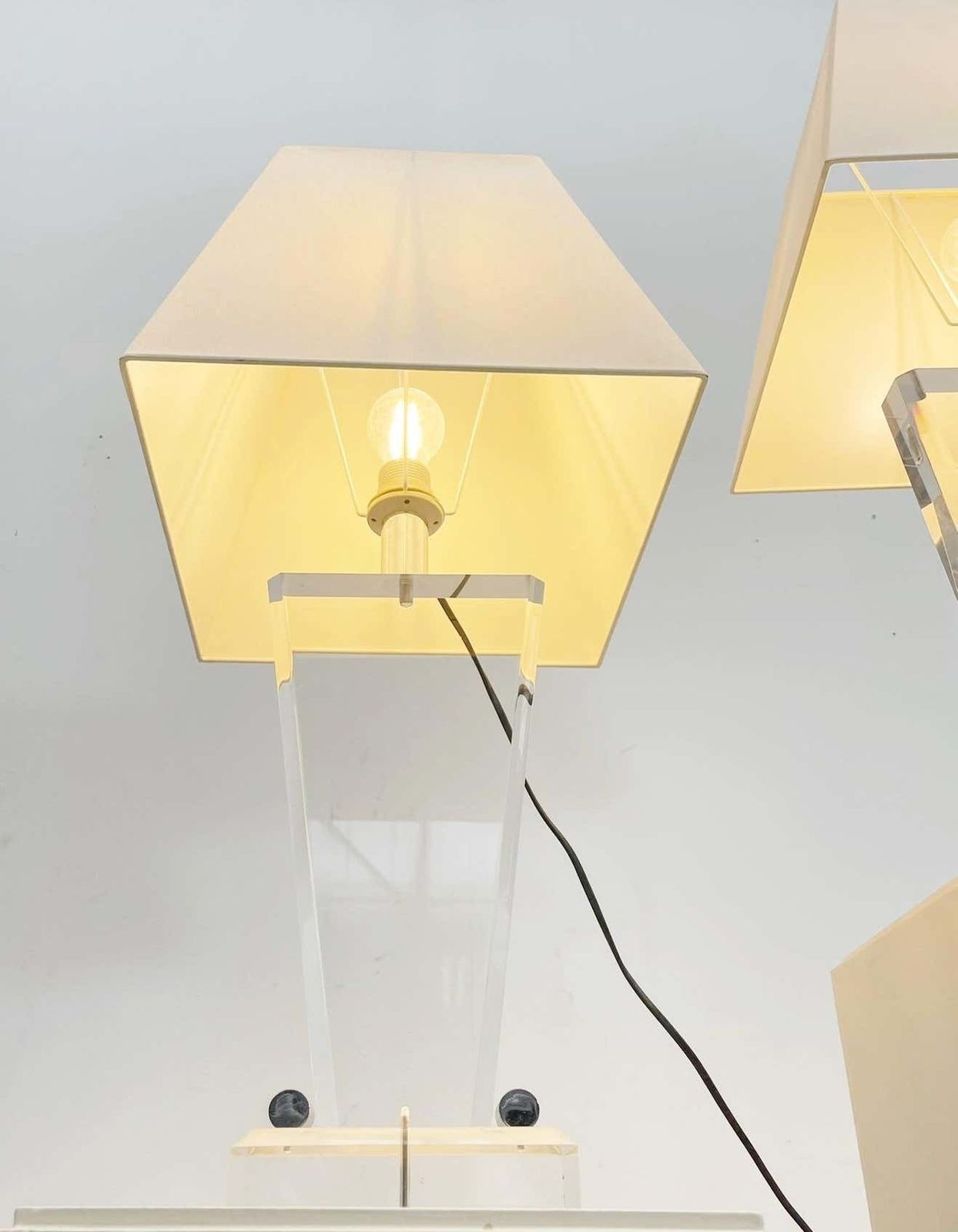 Pair Of Mid Century Plexiglass Table Lamp With Lampshade   Italy 1970s photo 1906.0