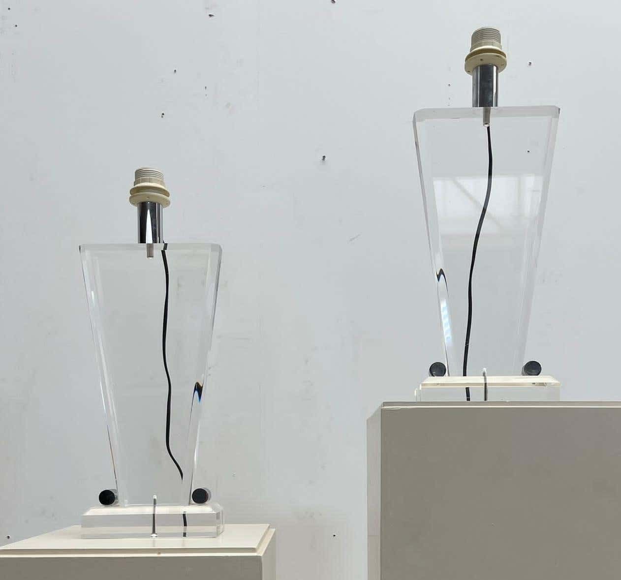 Lighting Pair Of Mid Century Plexiglass Table Lamp With Lampshade   Italy 1970s photo
