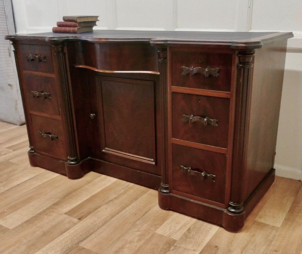 Arts And Crafts Flame Mahogany Knee Hole Writing Desk photo vinterior