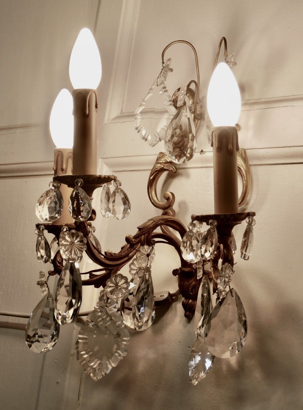 A Pair Of French Triple Wall Light Chandeliers photo vintage