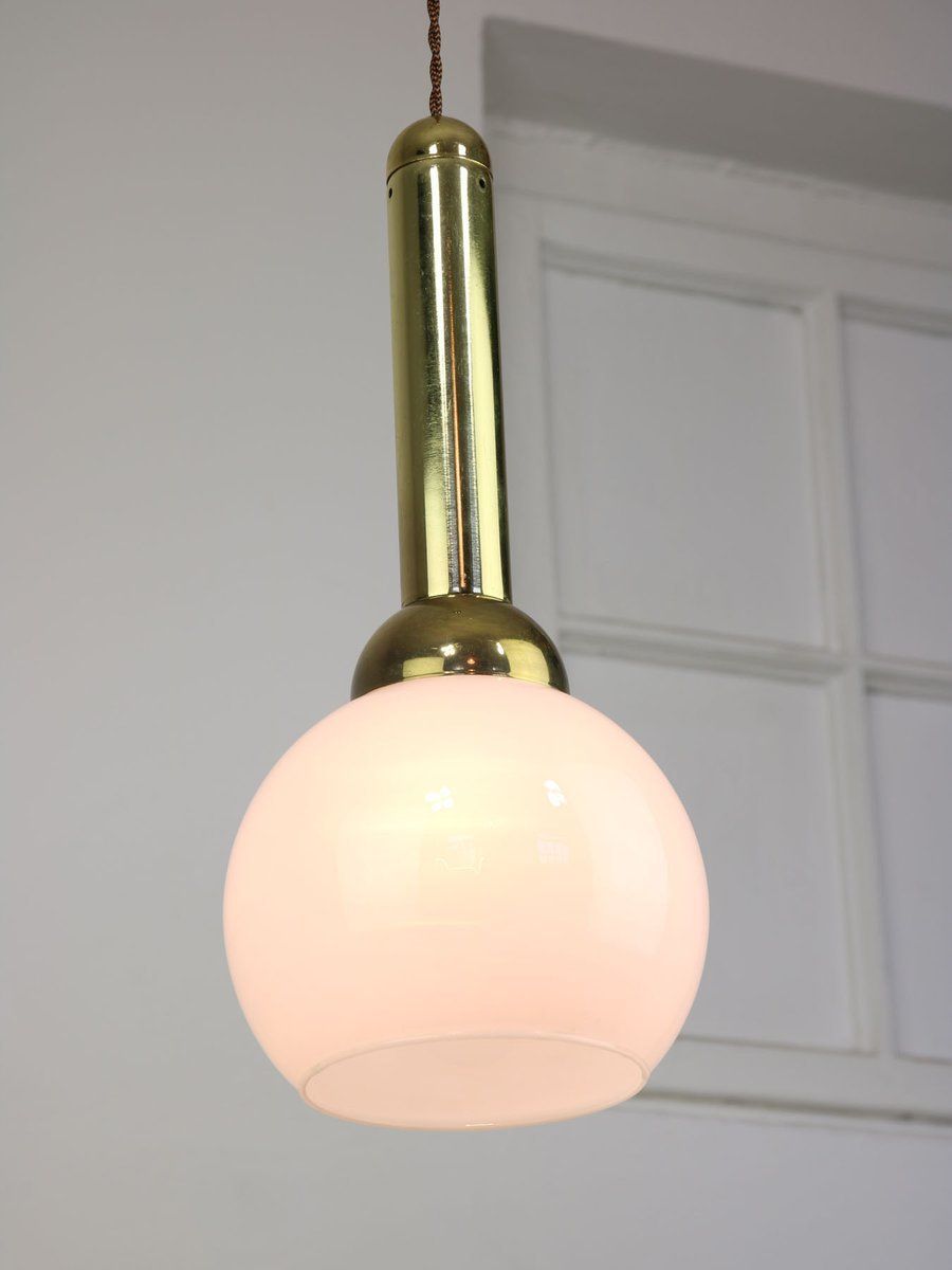 Vintage Pendant Lamp In Metal And Opaline photo vinterior
