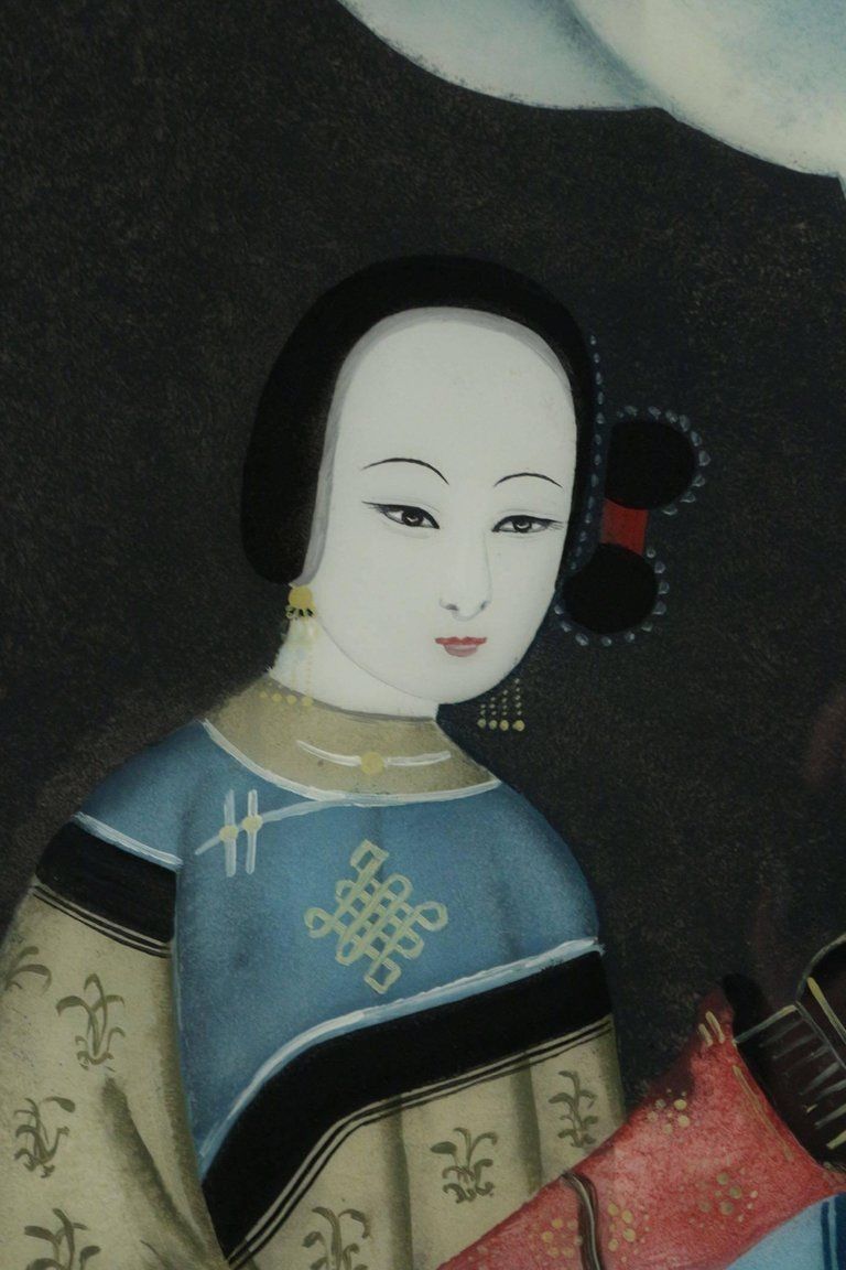 Pair Of 19th Century Asian Painting Under Glass Of Superior Quality photo Art