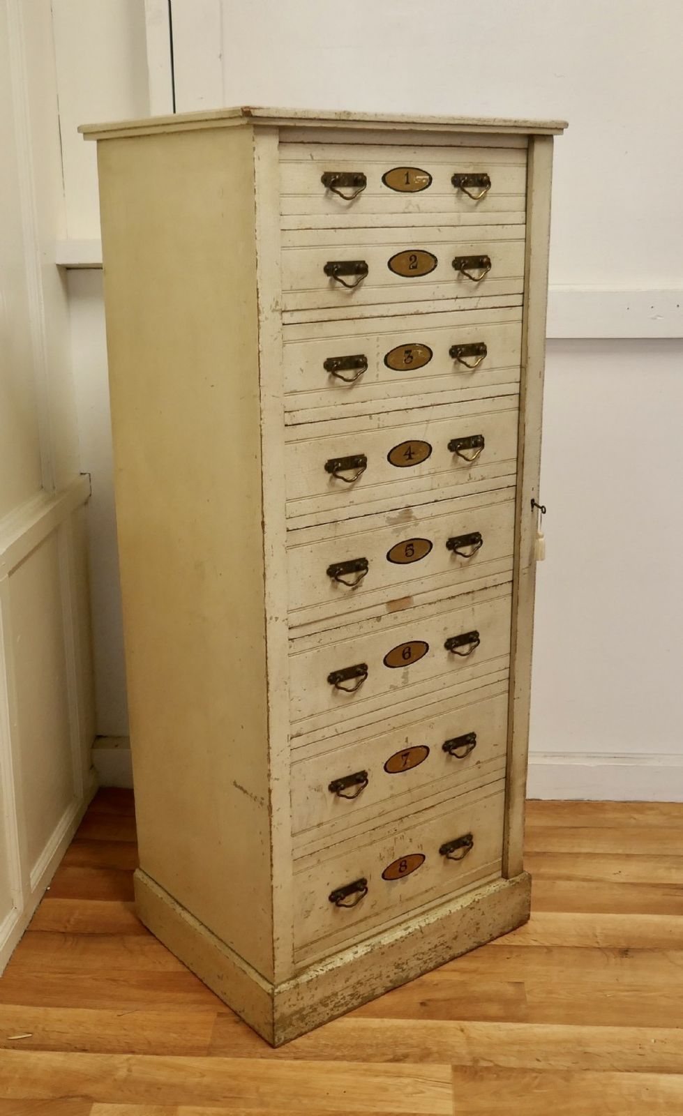 Tall Edwardian Painted Wellington Chest Filing Cabinet photo vinterior