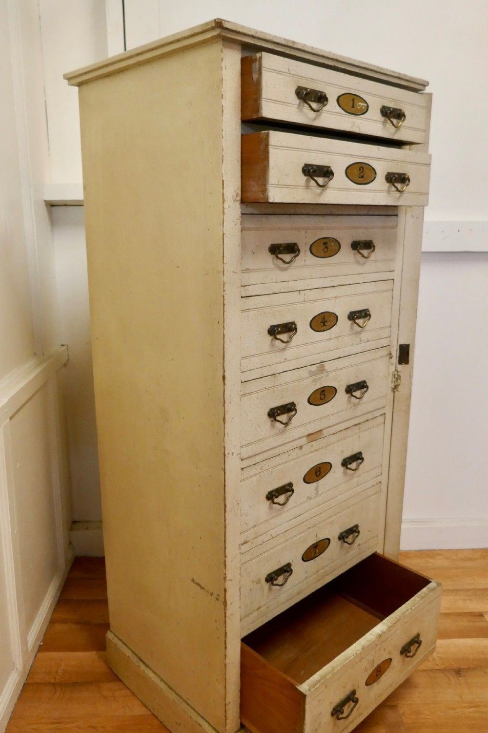 photo vintage Tall Edwardian Painted Wellington Chest Filing Cabinet