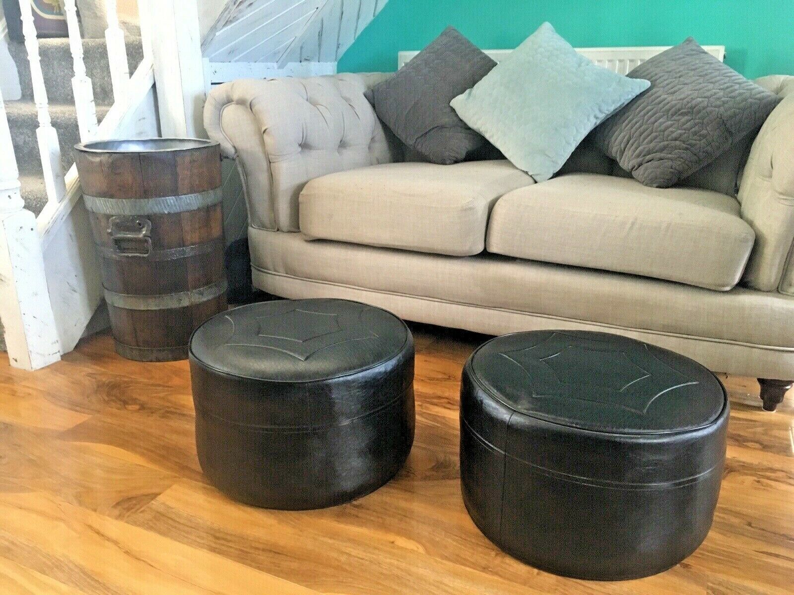 1 Retro 1950's Genuine Sherborne Black Faux Leather Geometric Foot Stool Pouffe photo furniture