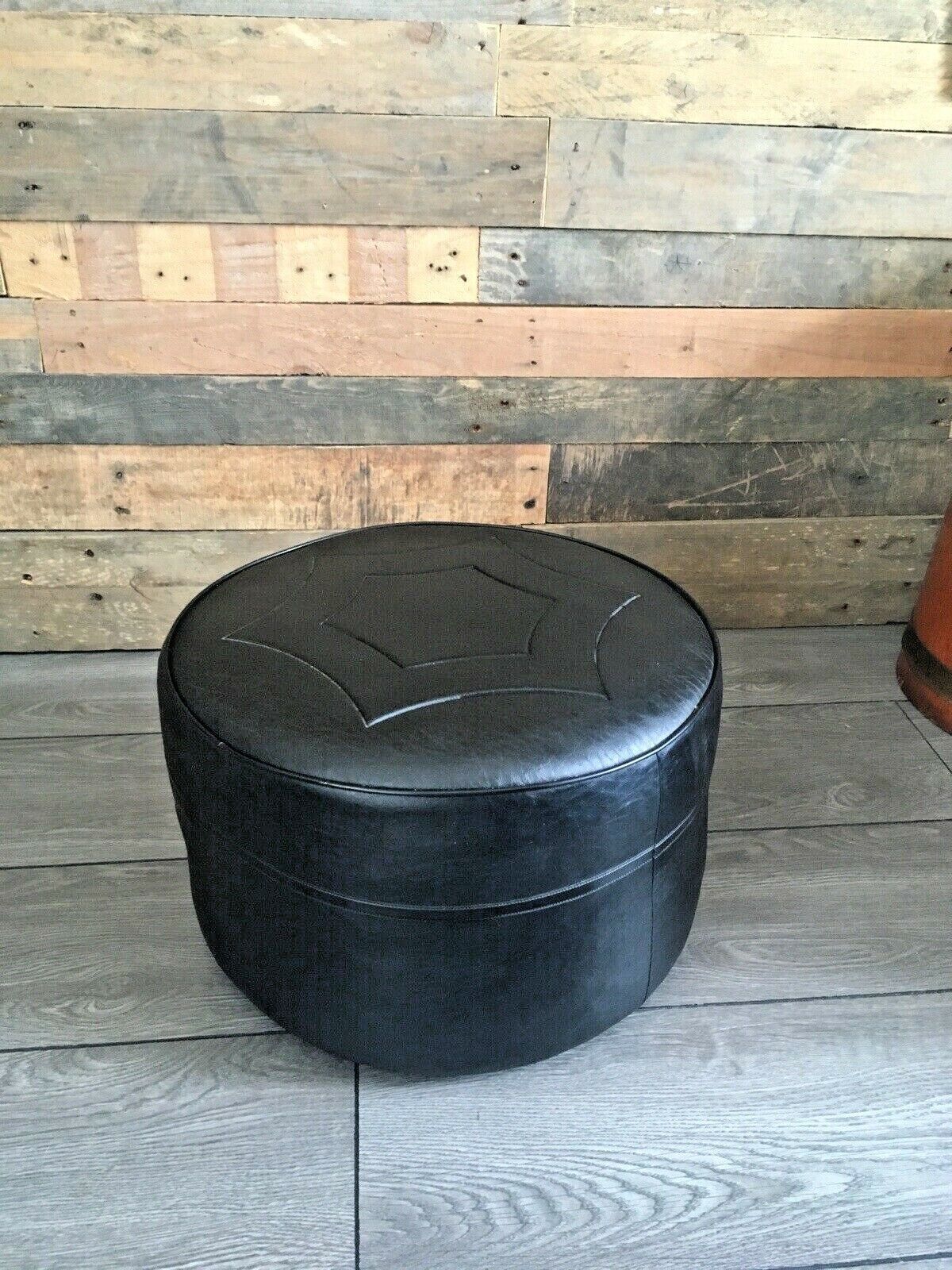 photo furniture 1 Retro 1950's Genuine Sherborne Black Faux Leather Geometric Foot Stool Pouffe