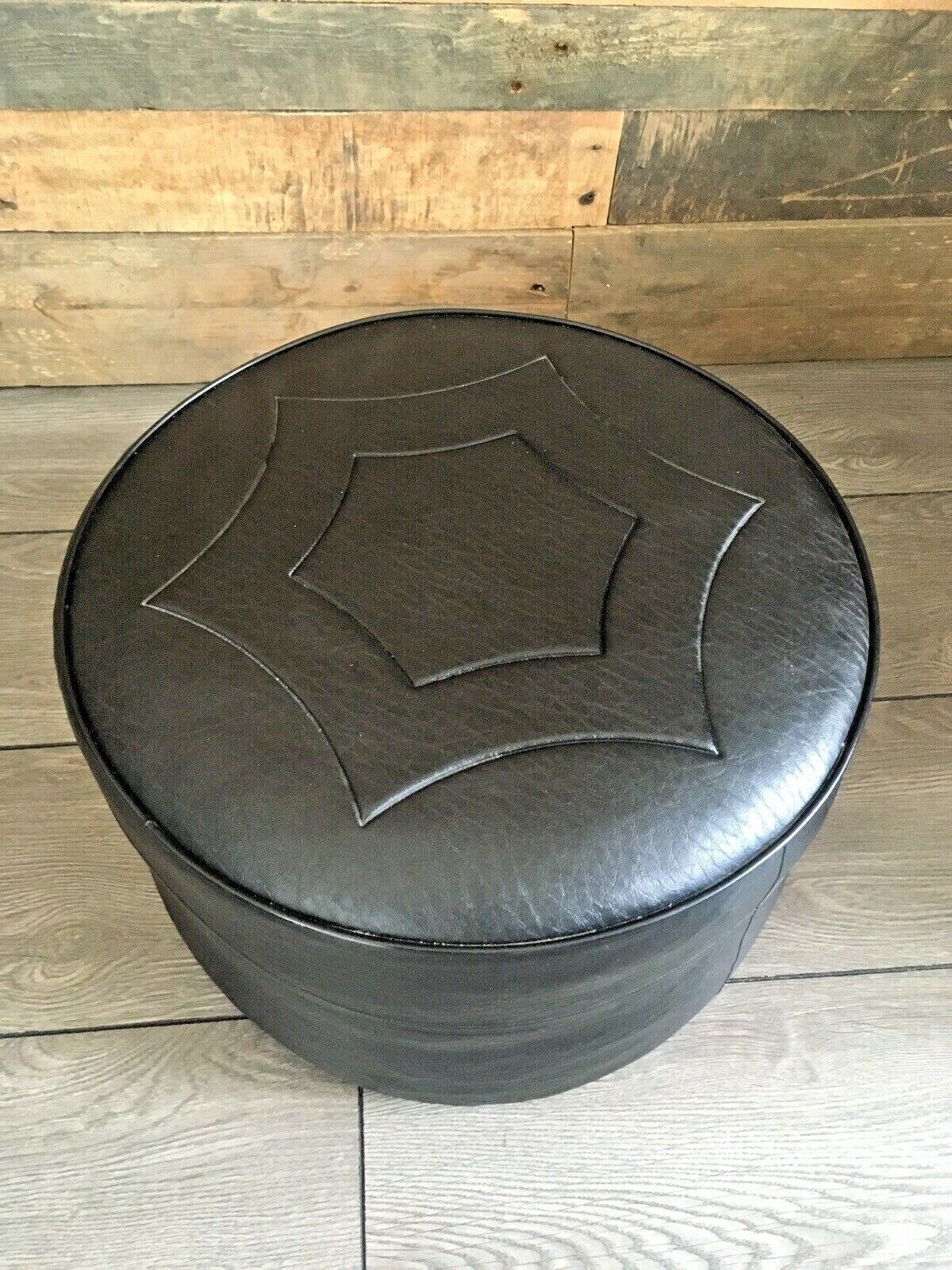 photo for sale 1 Retro 1950's Genuine Sherborne Black Faux Leather Geometric Foot Stool Pouffe