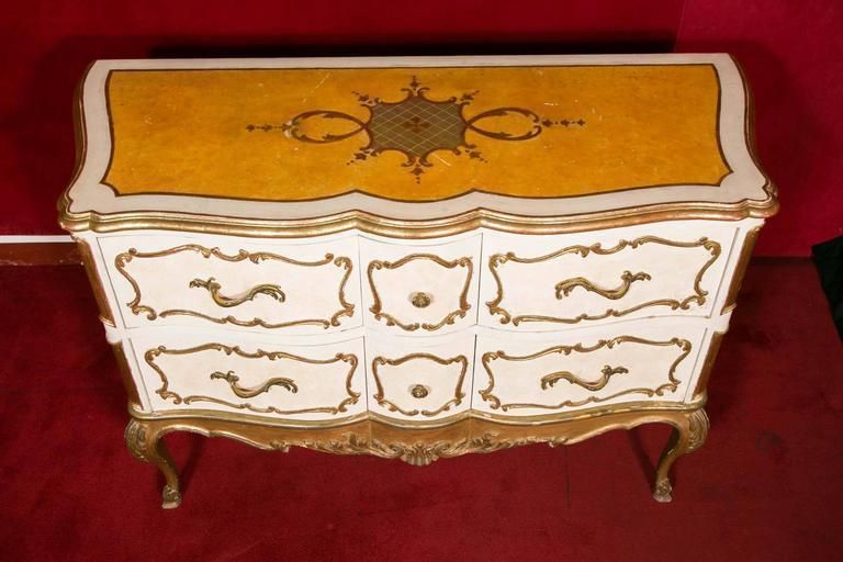 Italian Commode From The 1950s, Painted And Gilded, Very Well Made photo Furniture