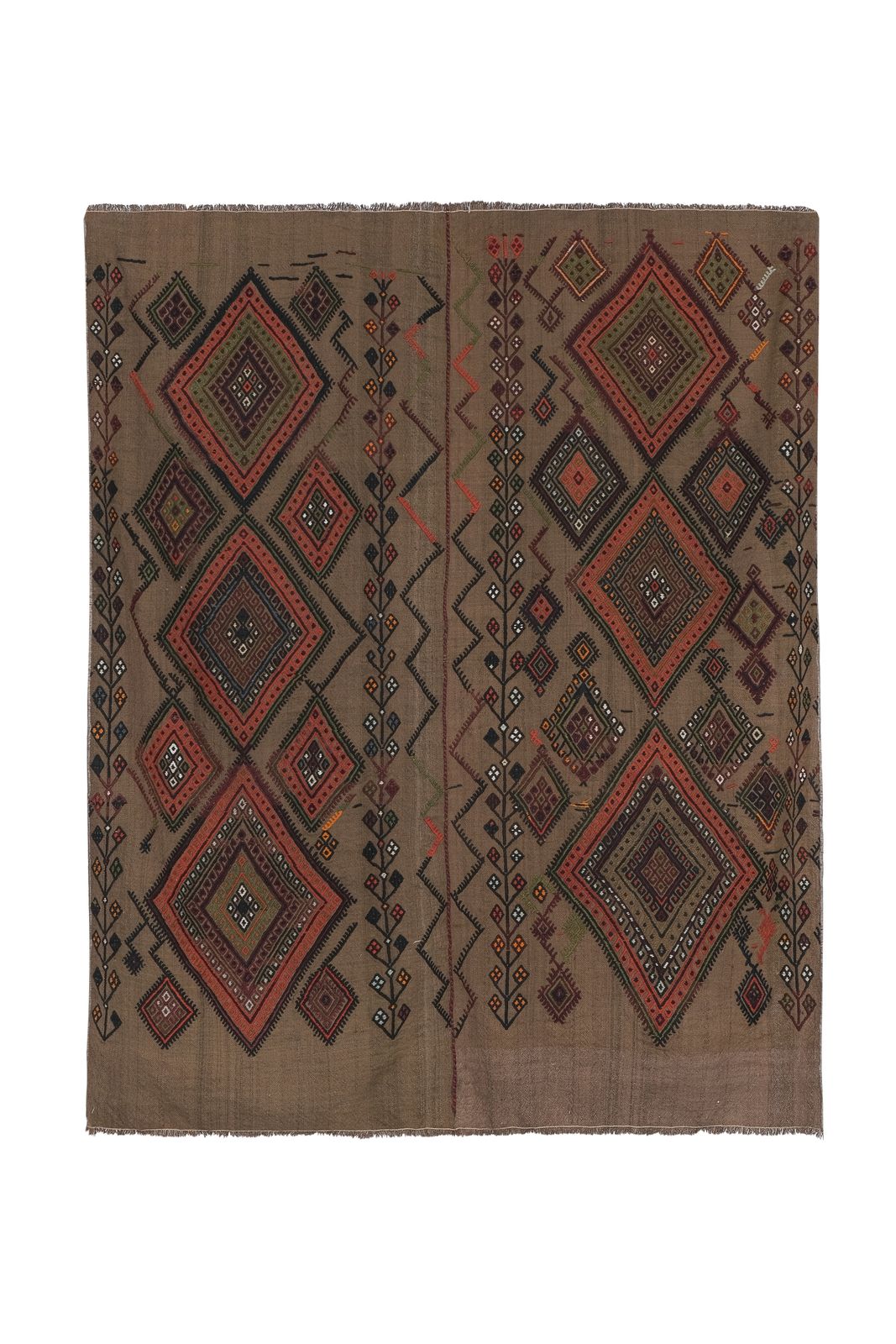 1980s Vintage Turkish Kilim Flat Weave Area Rug 5'3'' X 6'1''