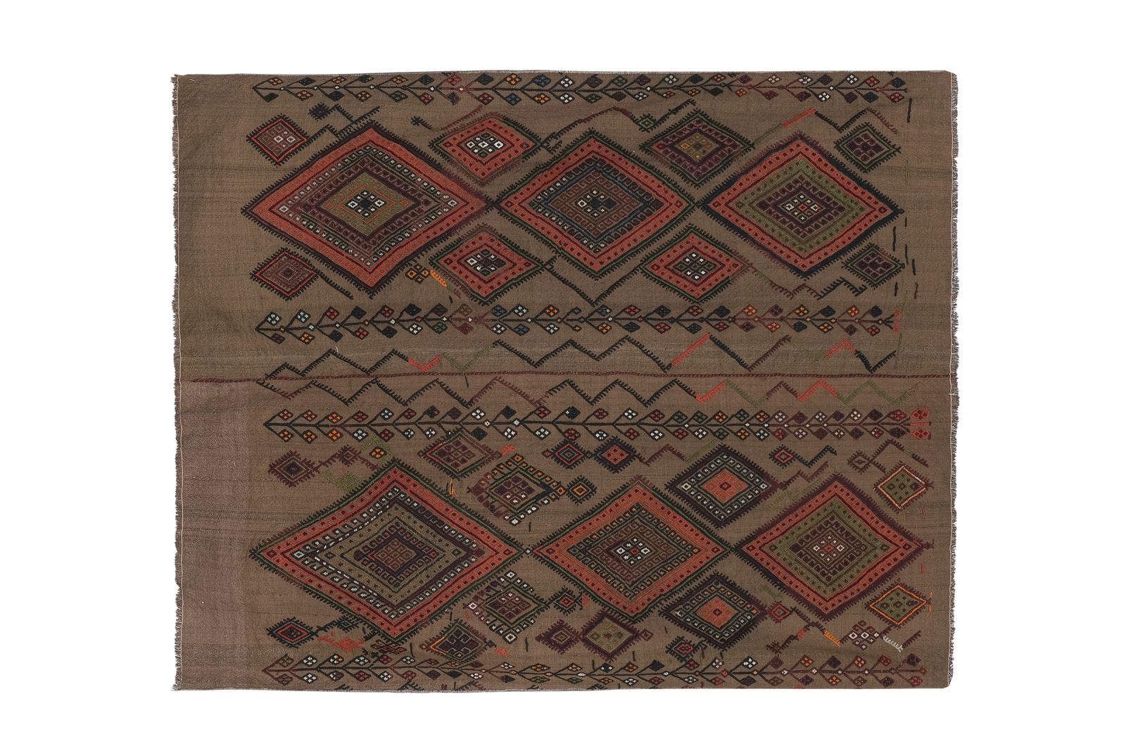 1980s Vintage Turkish Kilim Flat Weave Area Rug 5'3'' X 6'1'' photo Textiles