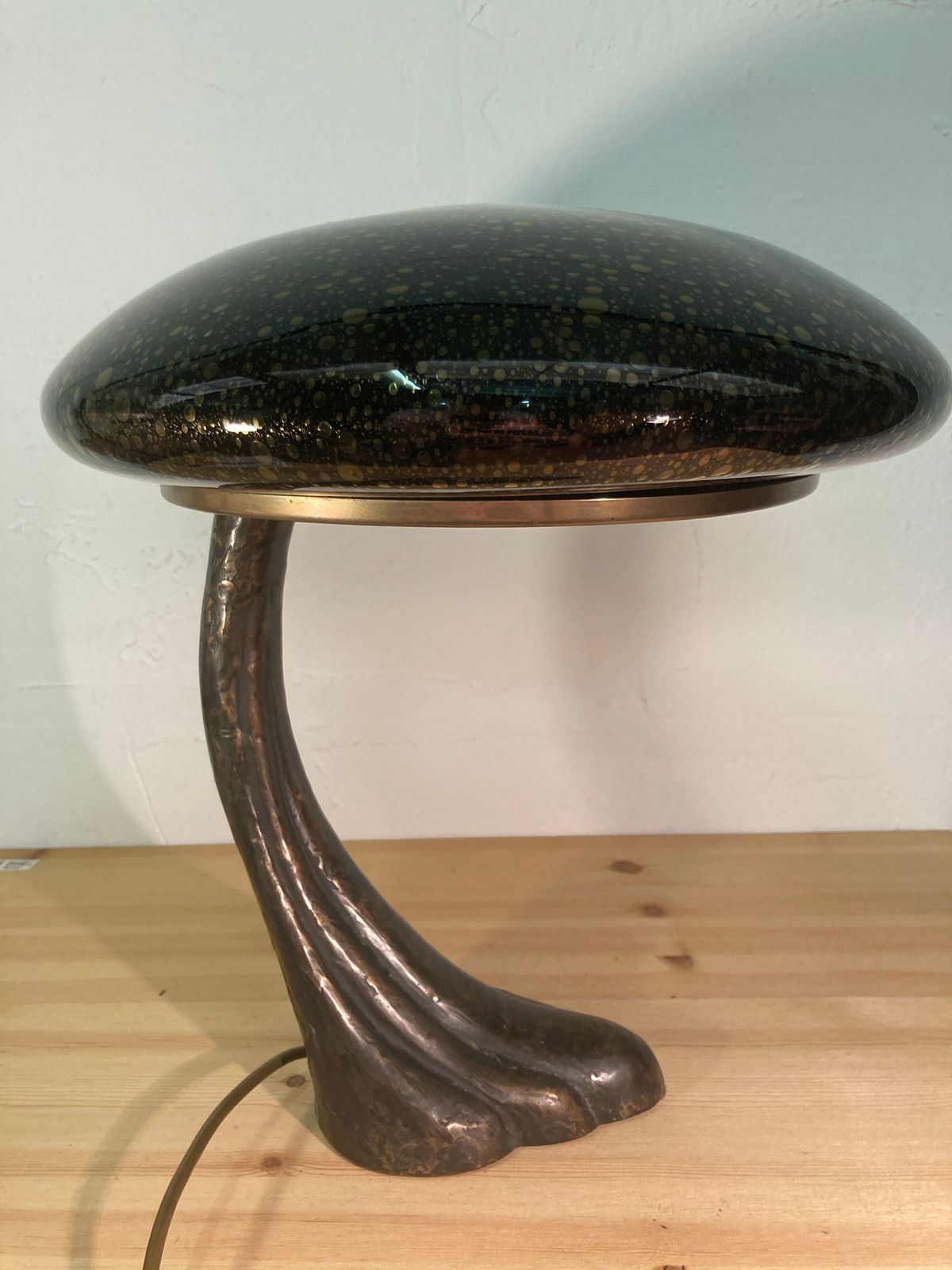Art Deco Organic Mushroom Bronze Murano Bubble Glass Desk Lamp photo Lighting