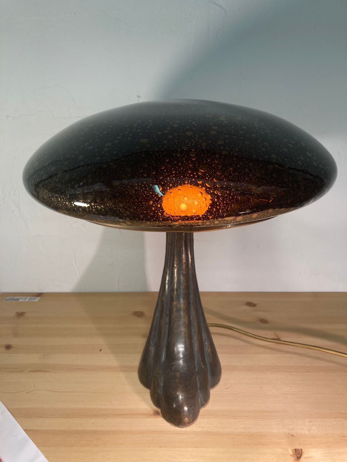 photo furniture Art Deco Organic Mushroom Bronze Murano Bubble Glass Desk Lamp