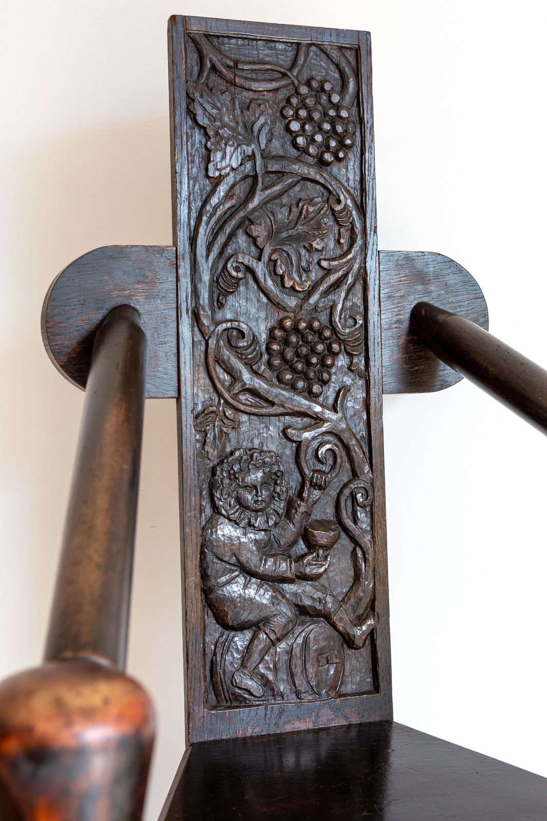 Unique 18th Century Tall Back Carved Turner’s Chair Lacquered Statement Throne Chair photo for sale