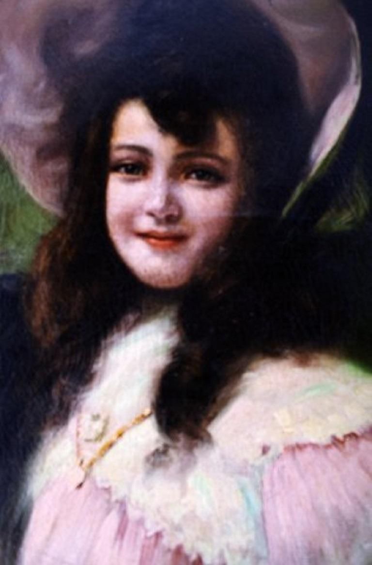 Pedro Ribera Spanish Artist, Oil On Canvas, Portrait Of A Girl photo for sale