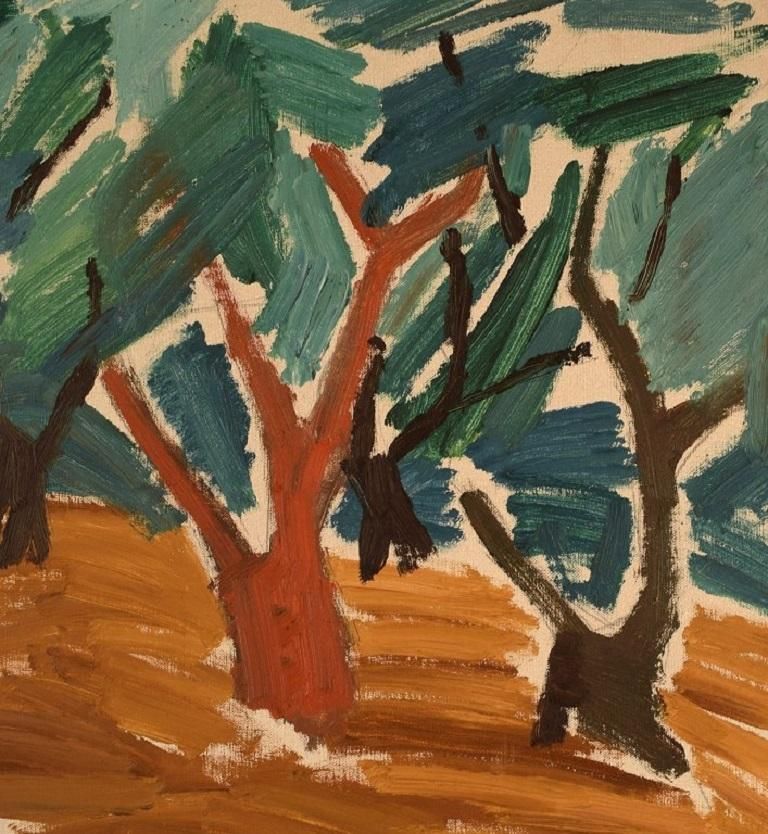 B. Stålfors, Swedish Artist, Oil On Canvas, Modernist Forest Landscape photo for sale