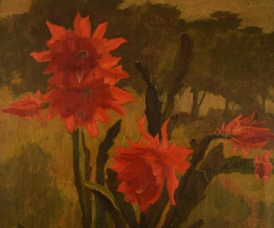 Edvard Sarvig, Denmark, Oil On Canvas, Flowers In Pot, Dated 1951 photo Art