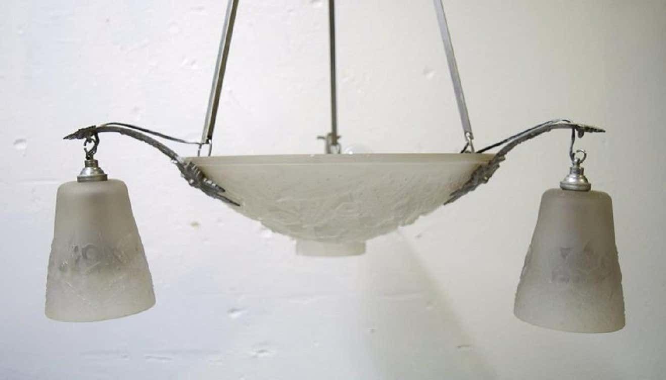 Muller Frères, Luneville, Large Impressive Chandelier In Wrought Iron, 1930s/40s photo furniture
