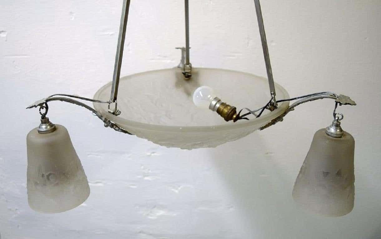 Muller Frères, Luneville, Large Impressive Chandelier In Wrought Iron, 1930s/40s photo vinterior