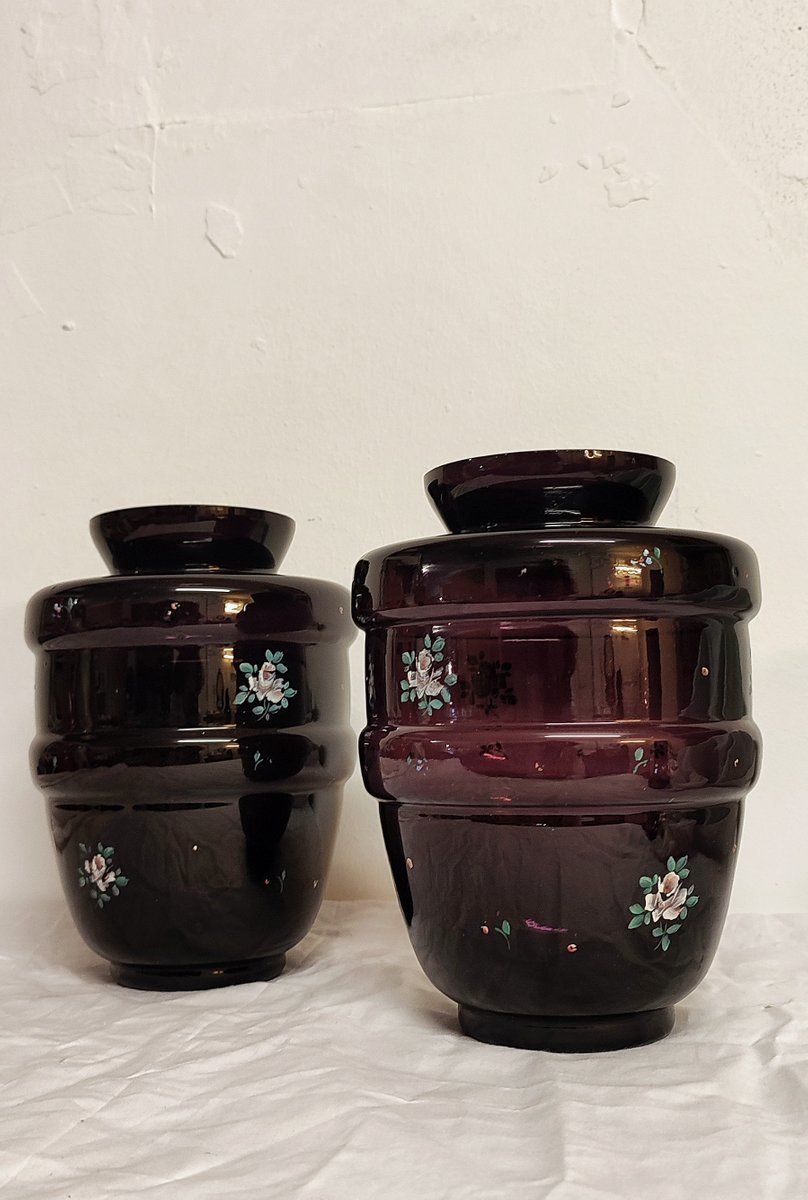 Painted Glass Vases, 1940s, Set Of 2 photo vinterior