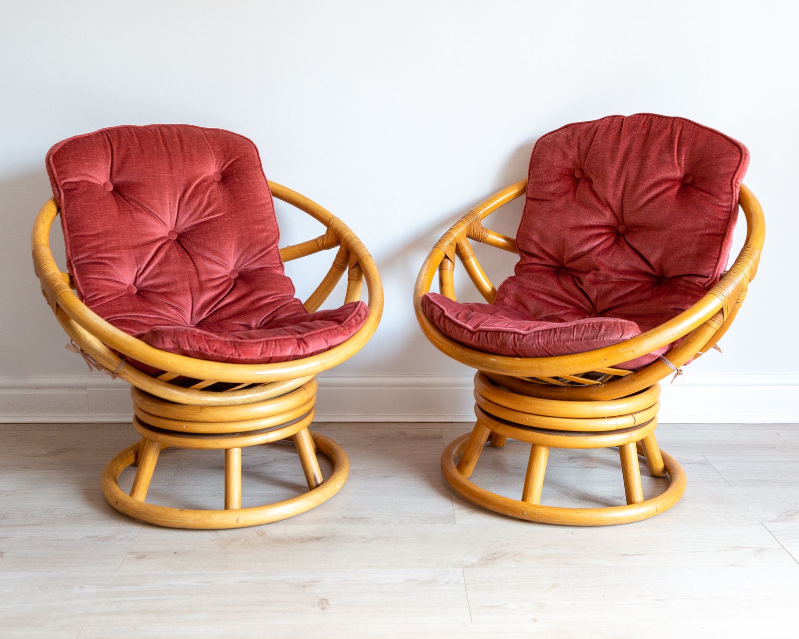 Rare Pair Of 1970s Bamboo Swivel Chairs Mcm Easy Chairs By Angraves Of Leicester photo 995.0