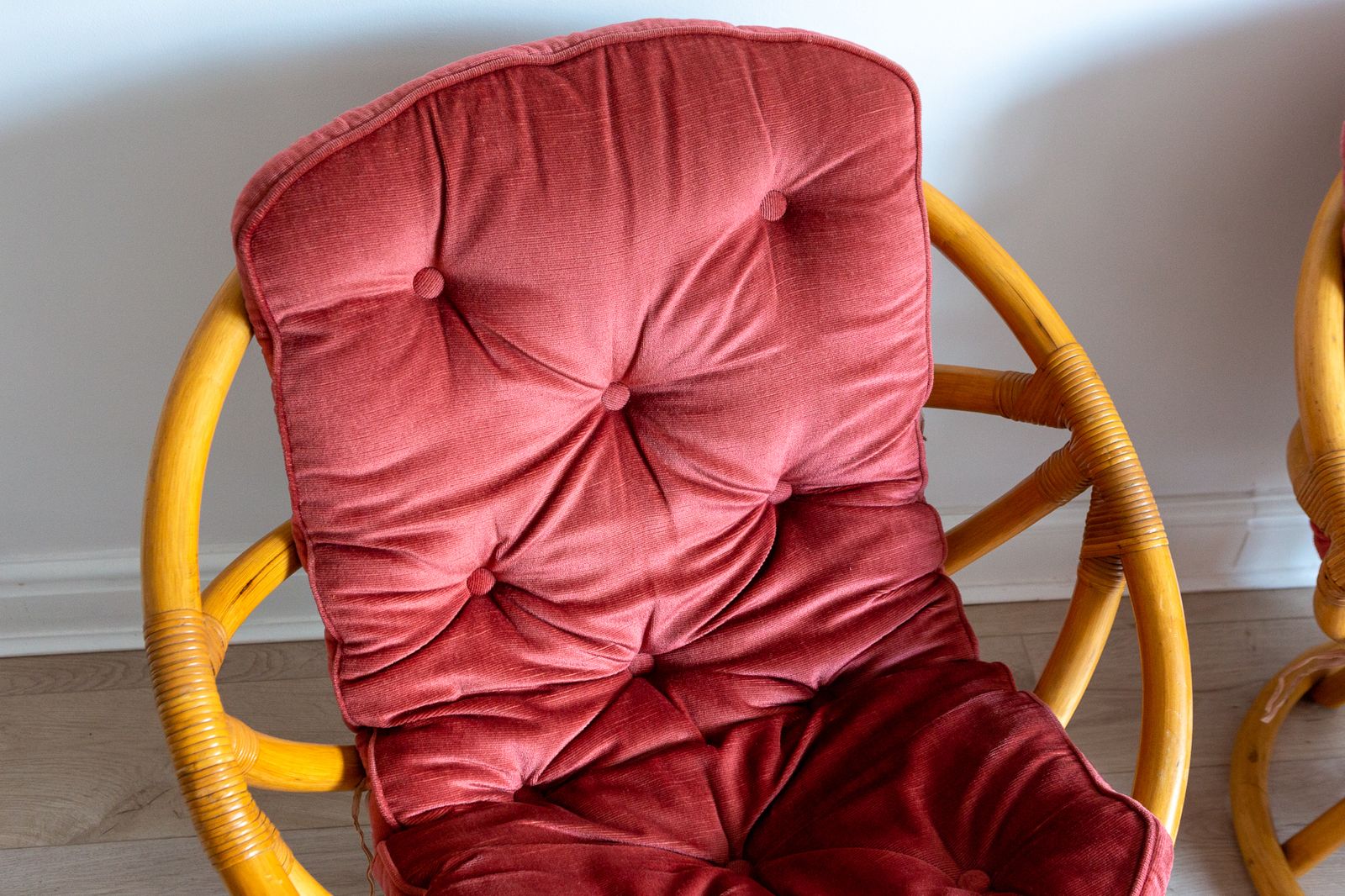 Rare Pair Of 1970s Bamboo Swivel Chairs Mcm Easy Chairs By Angraves Of Leicester photo vintage