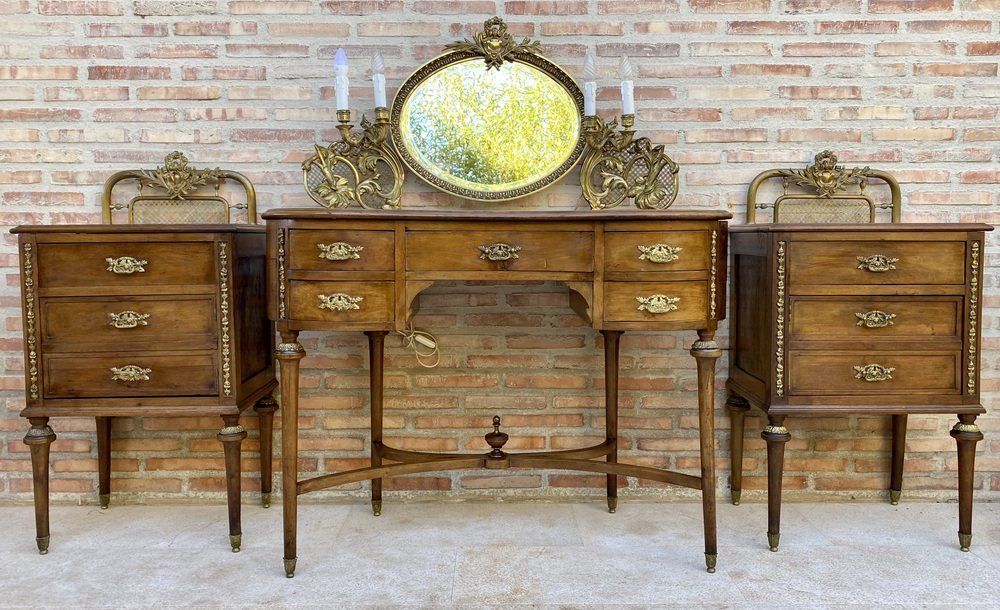 photo furniture French Walnut And Bronze Dressing Table Or Vanity With Candelabra Arms