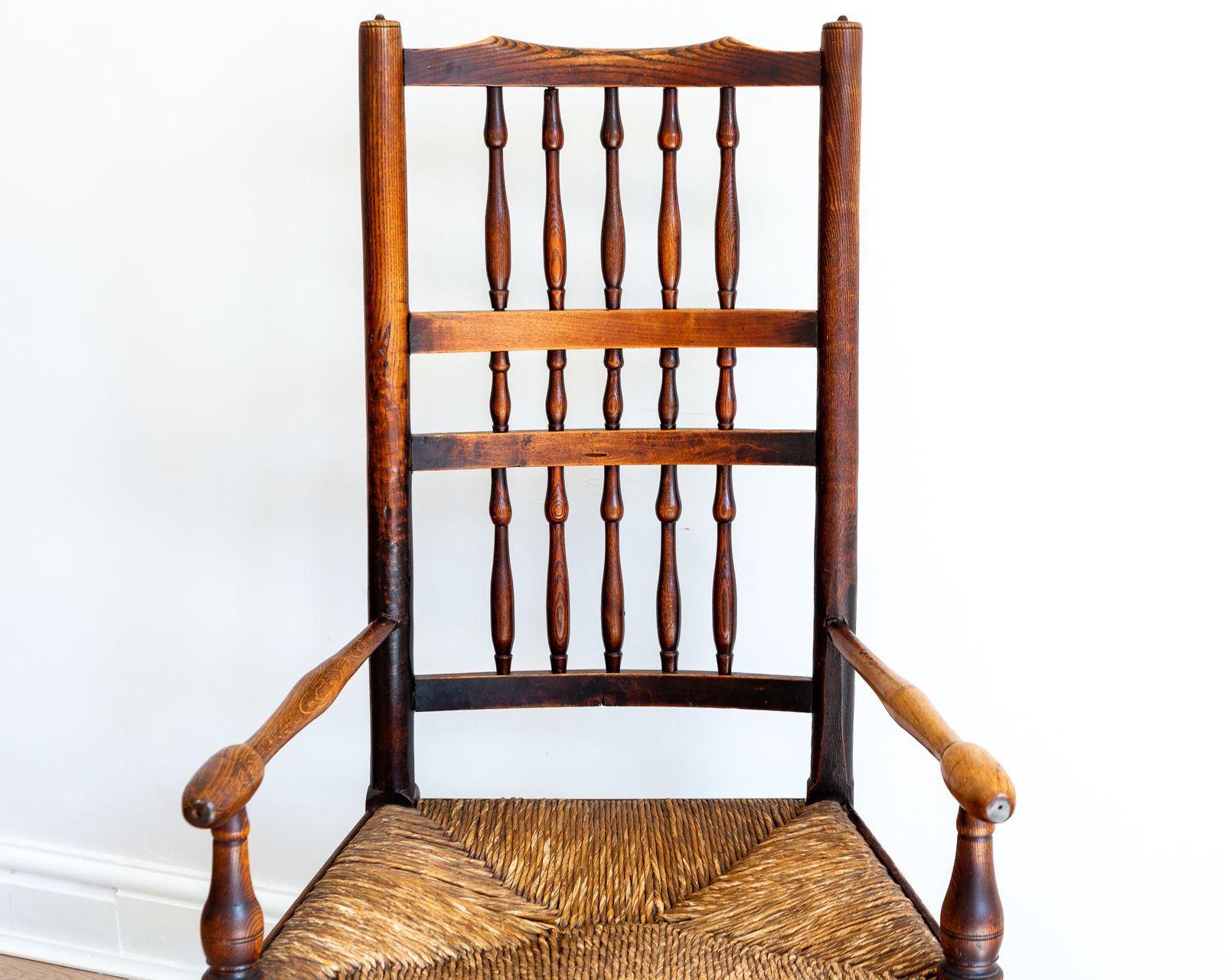 photo for sale Georgian Rocking Chair 18th Century English Antiqu.E Lancashire Armchai.R Spindle Back Rush Seat Ash Elm Country Farmhouse Rusti.C