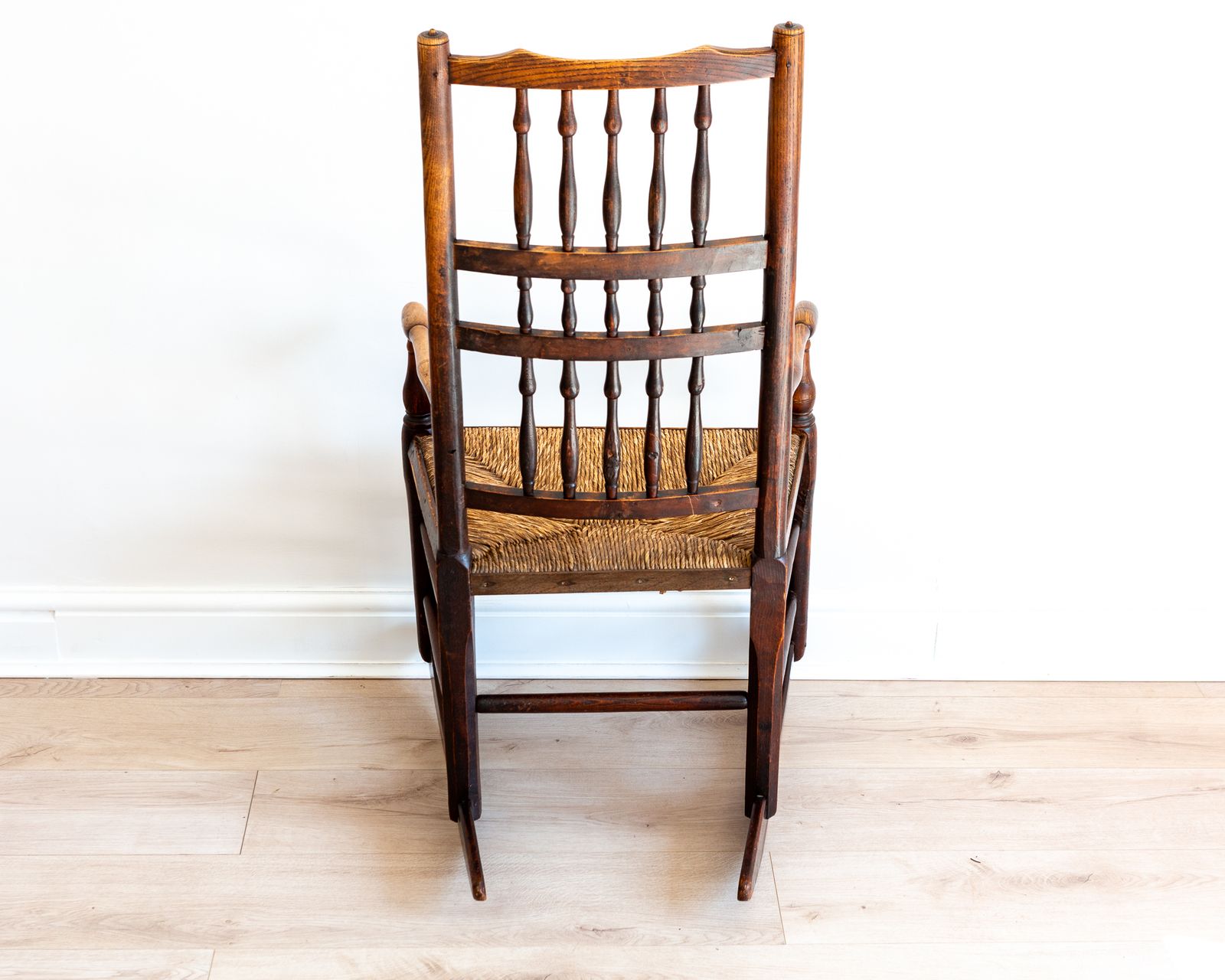Georgian Rocking Chair 18th Century English Antiqu.E Lancashire Armchai.R Spindle Back Rush Seat Ash Elm Country Farmhouse Rusti.C photo buy