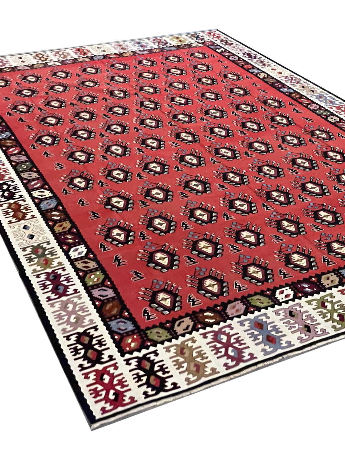 Antique Turkish Kilim Rug Handmade Modern Red Striped Pirot Kilims  306x254cm photo Textiles