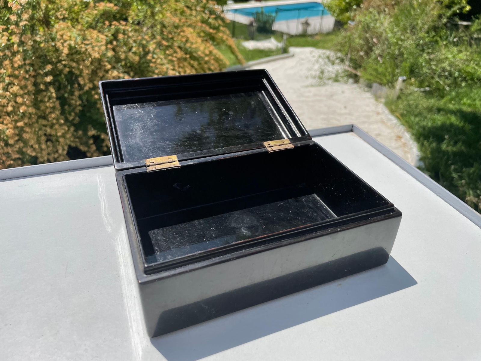 Box In Lacquered Wood, Vietnam 20th Century, Black And Orange Color photo Home Decor