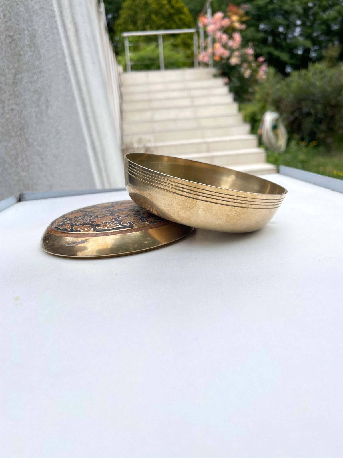 Jewerly, Decorative Brass Box, Old Patina, Pattern Flower,Gold Color France 1970 photo 281.0