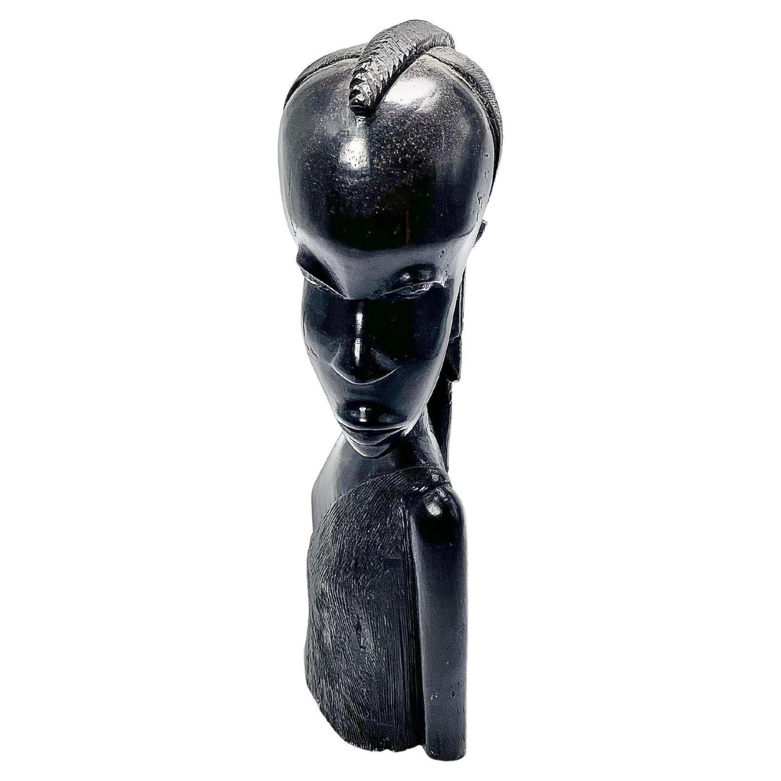 Sculpture In Wood From Africa, Bust Of A Woman, In A Black Color, Circa 1960