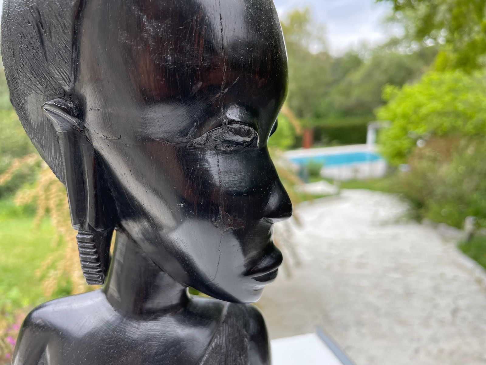 Sculpture In Wood From Africa, Bust Of A Woman, In A Black Color, Circa 1960 photo Art