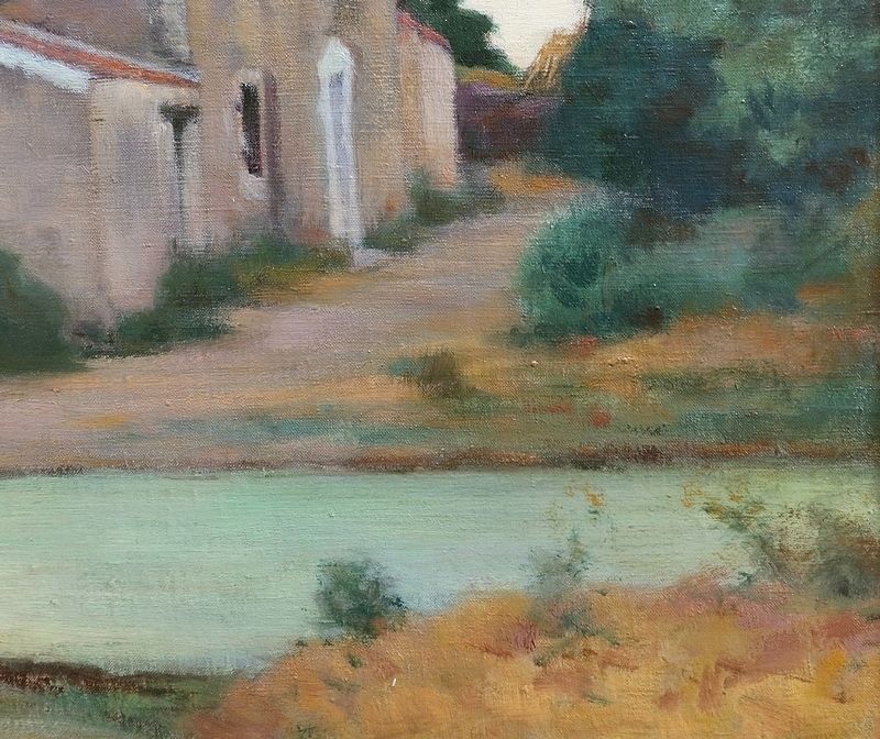 Art Painting Rural Scene Signed C. Perron – Early 20th Century photo